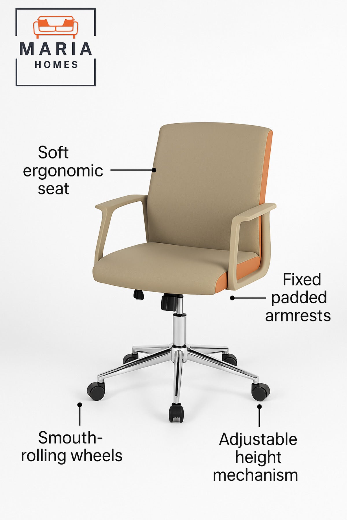Beige + Orange Office Chair Ð Ergonomic Design with Swivel Base