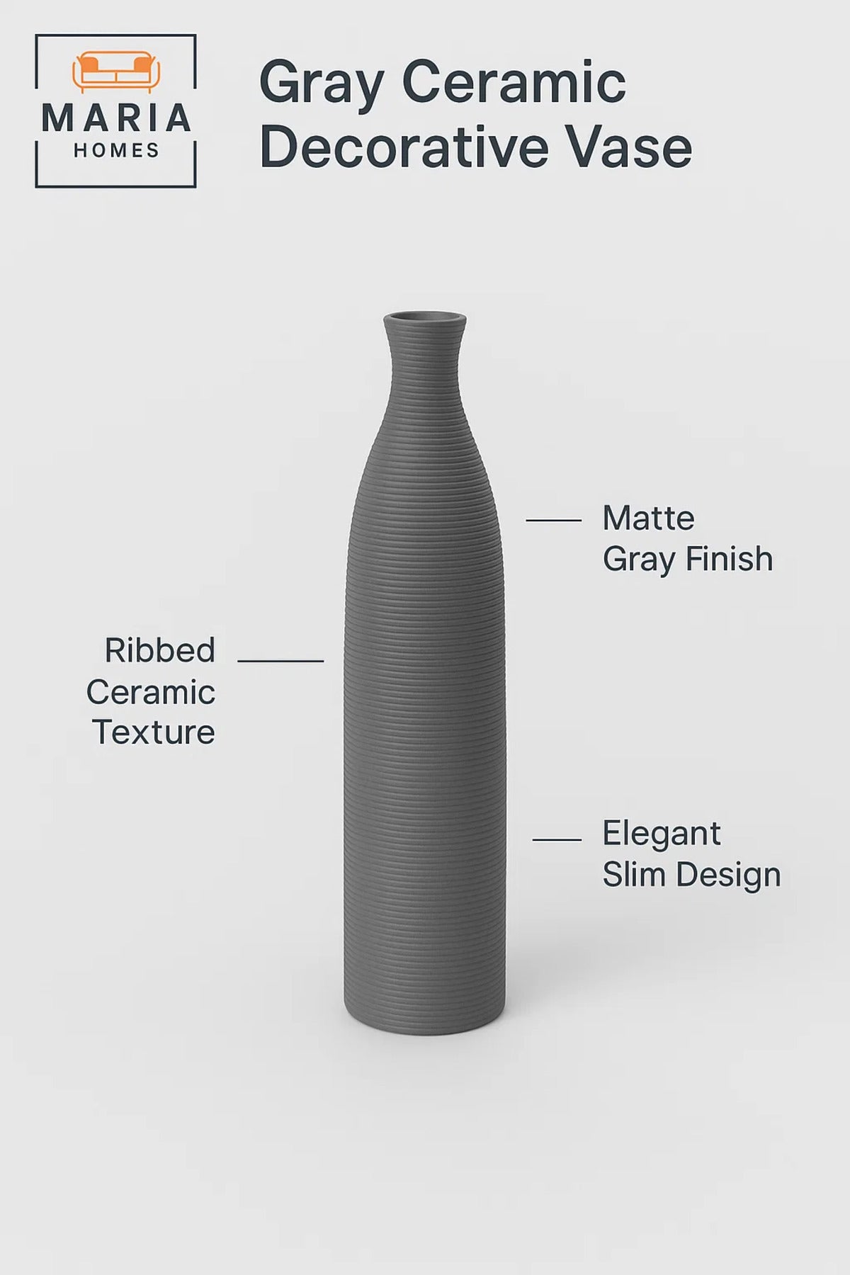 Modern Grey Decorative Vase Ð Tall Ceramic Flower Vase for Home and Office Decor
