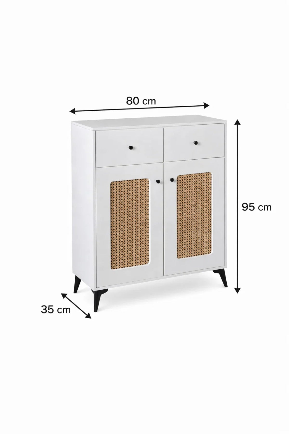 White Rattan Shoe Cabinet with Drawers - Modern Boho Storage Console for Entryway Living Room