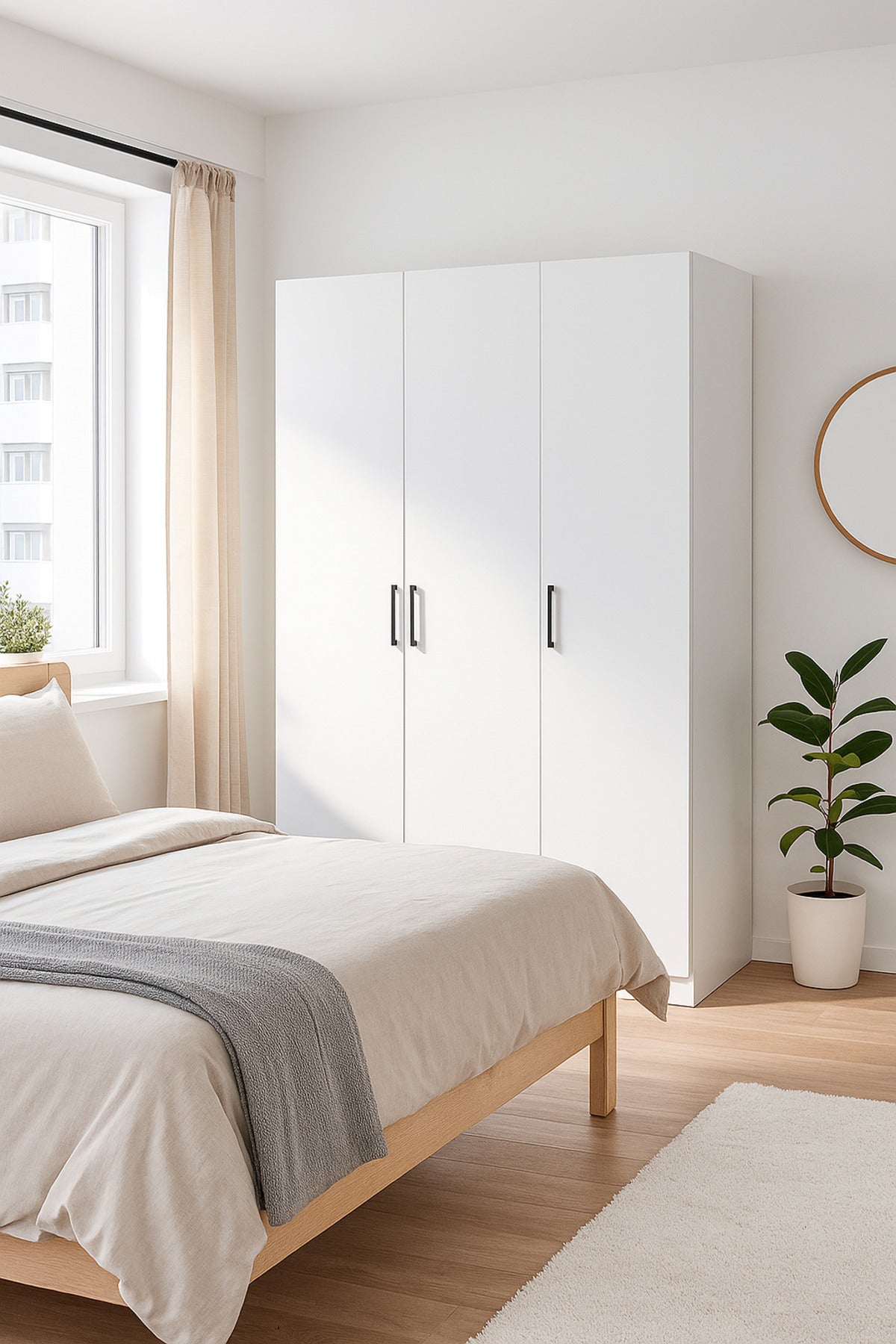 Modern 3-Door Wardrobe White Color with Shelves & Hanging Rail Ð 160_54_200 cm
