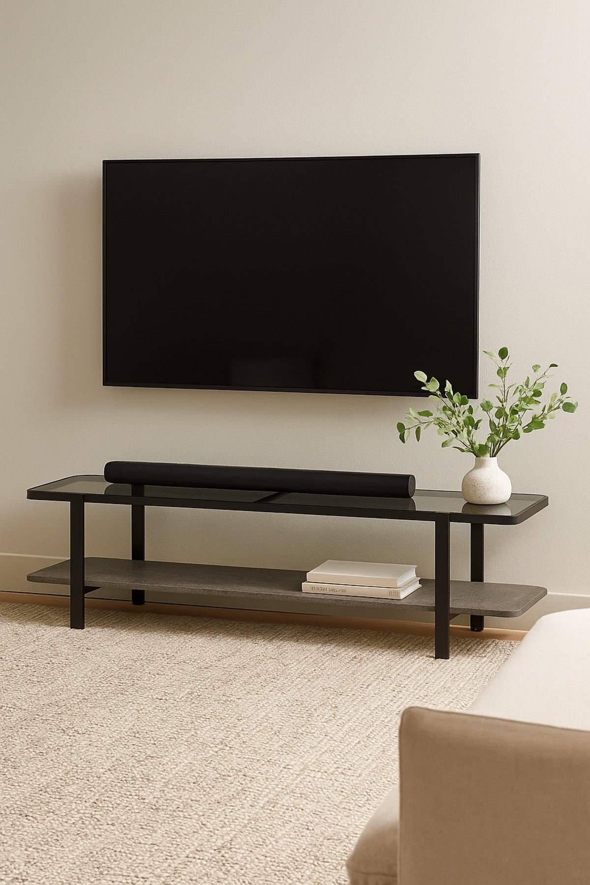 Modern Glass Top TV Stand with Storage Shelf Ð Gray, 160_40_50 cm