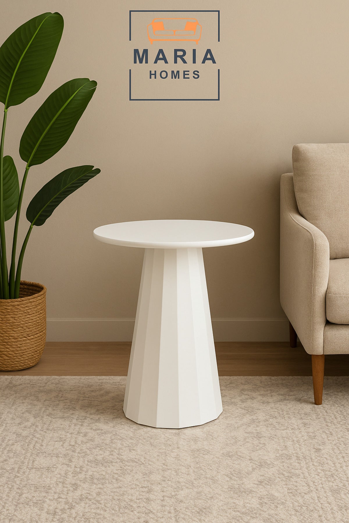 Modern White Adjustable Metal Side Table | 60x75 Minimalist Round Design