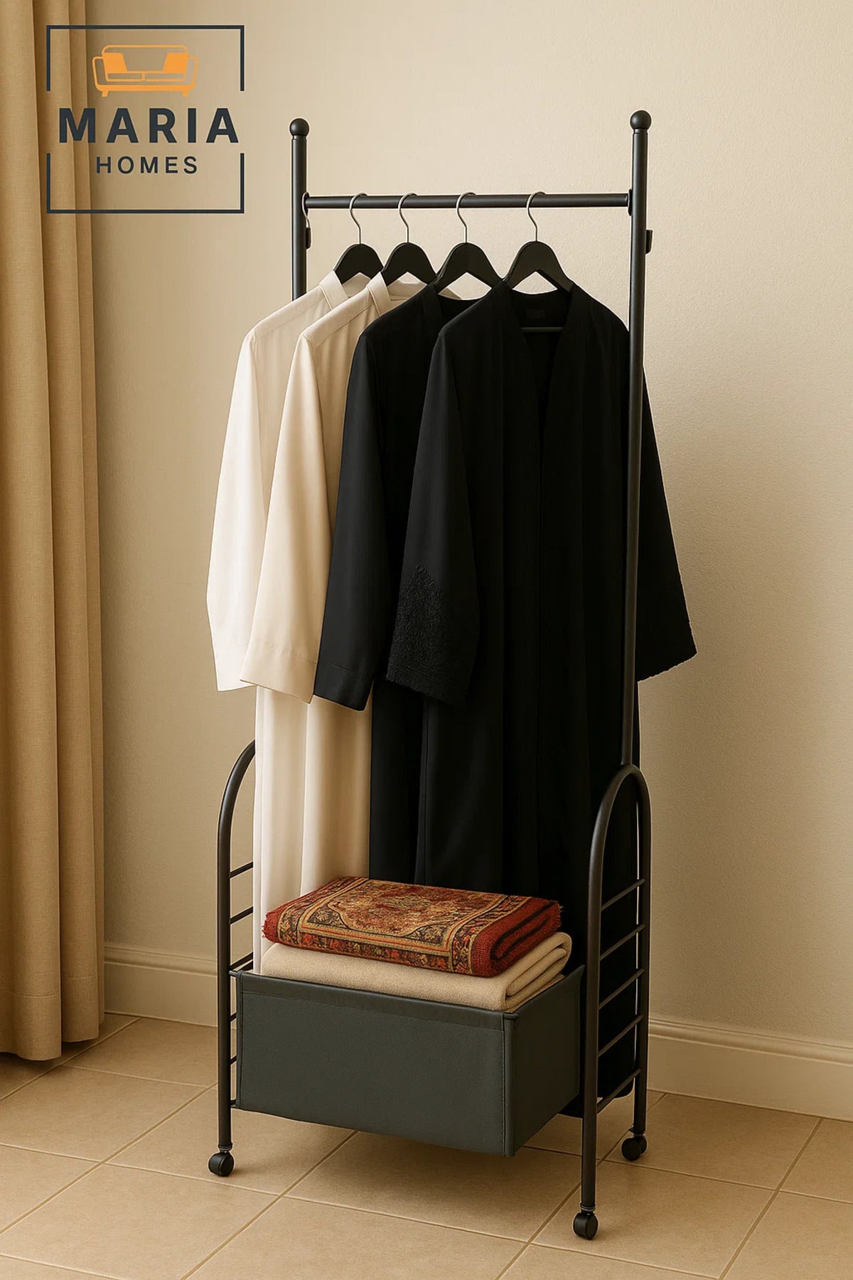 Black Rolling Garment Rack with Storage Basket Ð Model 9002