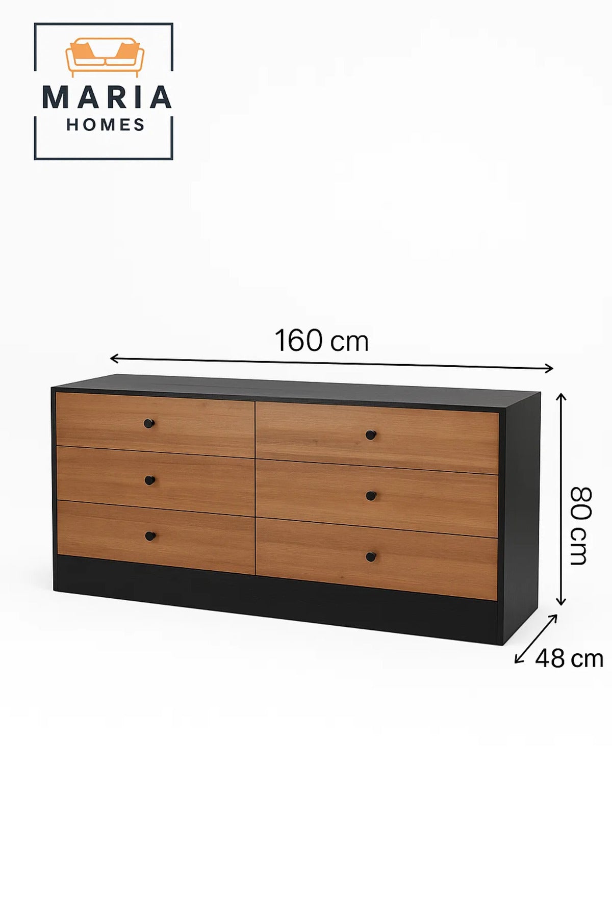 Modern 6-Drawer Dresser 160_48_80 cm Ð Black Brown Storage Cabinet Ð Bedroom Chest