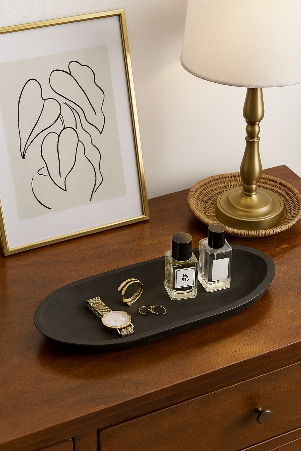 Black Wooden Elongated Decorative Tray Ð Modern Table Centerpiece