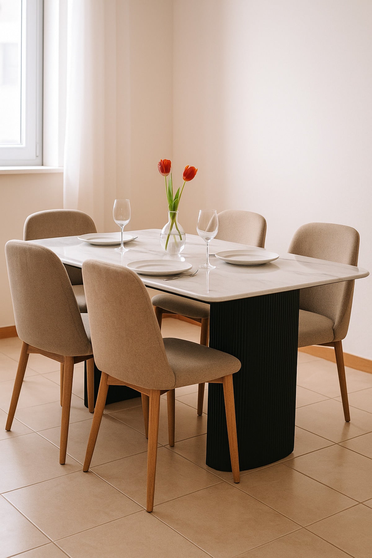 Luxury White Marble Dining Table with Black Base Ð 140_80 cm | Modern Rectangular Table for Home