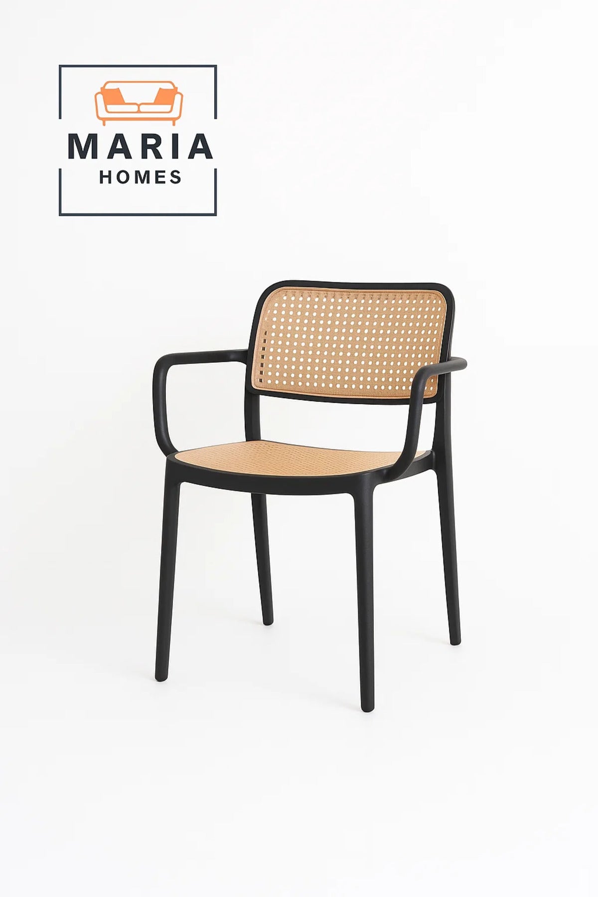 Rattan-Style Armchair with Black Frame