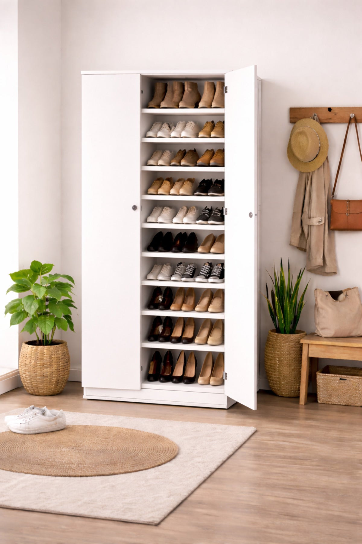 Modern White Wardrobe Cabinet √ê 196_62_36 cm | Sleek 2-Door Storage Cupboard for Bedroom or Office