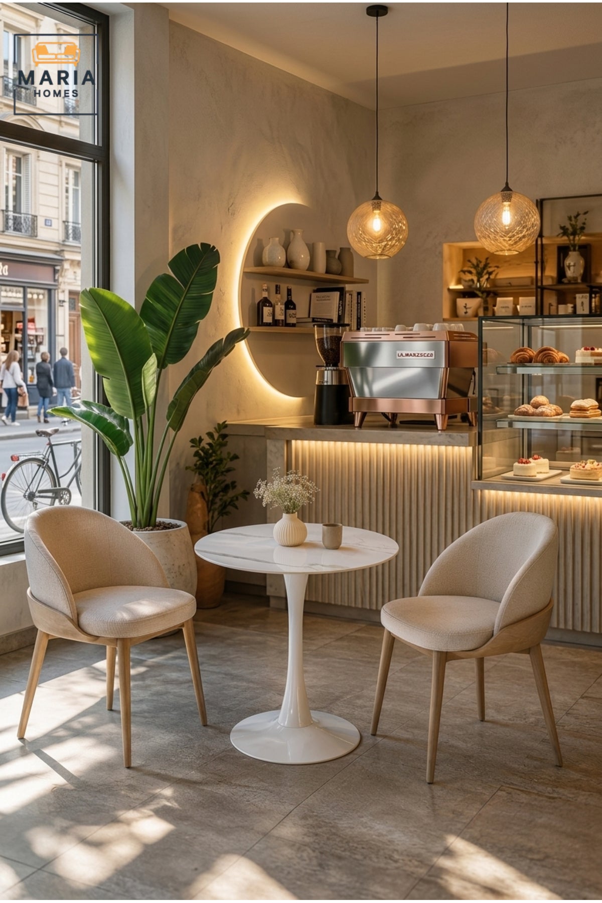 Modern Round Caf≈Ω Table with Marble-Effect Top √ê White Pedestal Bistro Table for Caf≈Ω, Coffee Shop & Restaurant