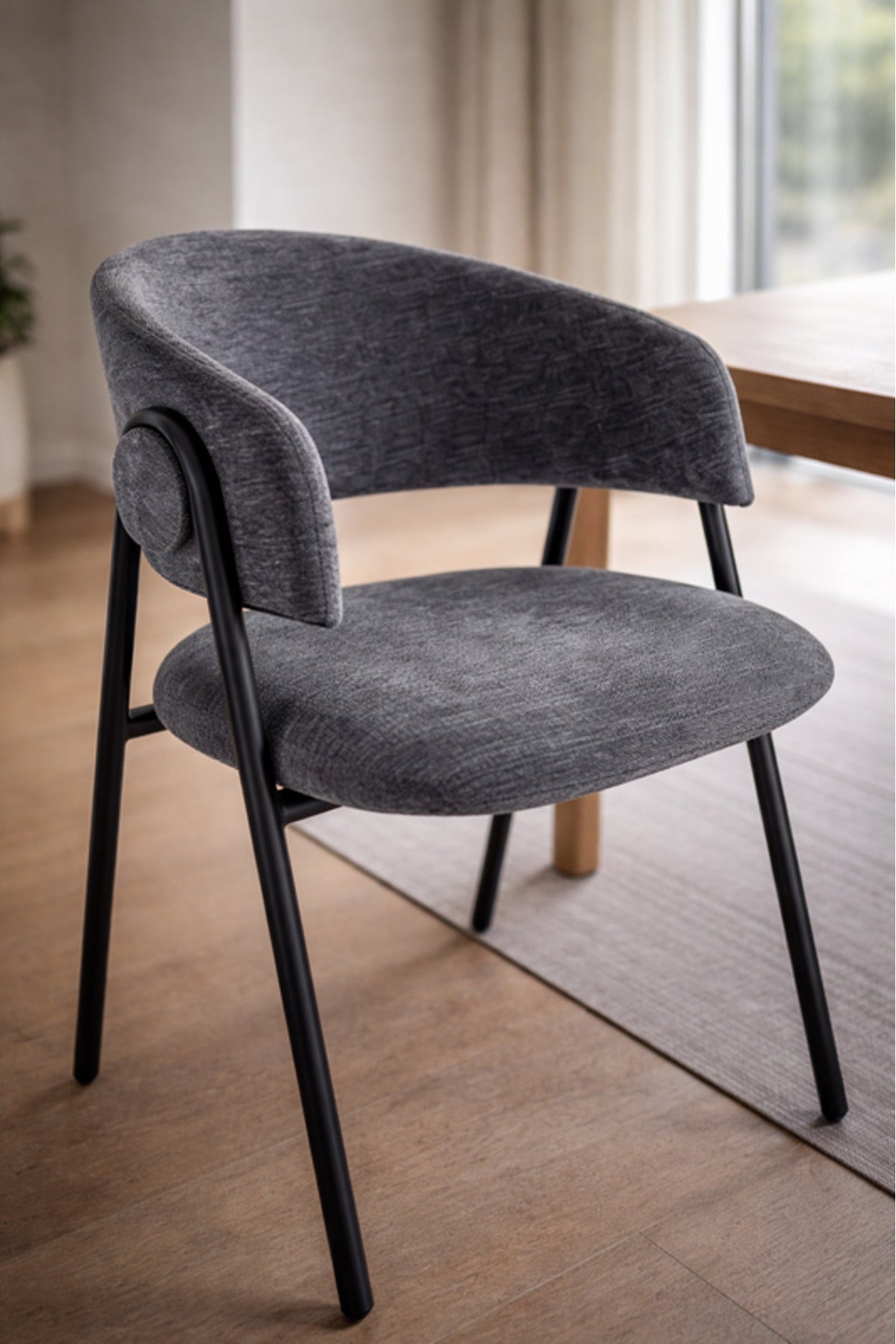 Dark Grey Armchair with Black Metal Legs, 80x45x49 CM dark grey armchair Dining Room