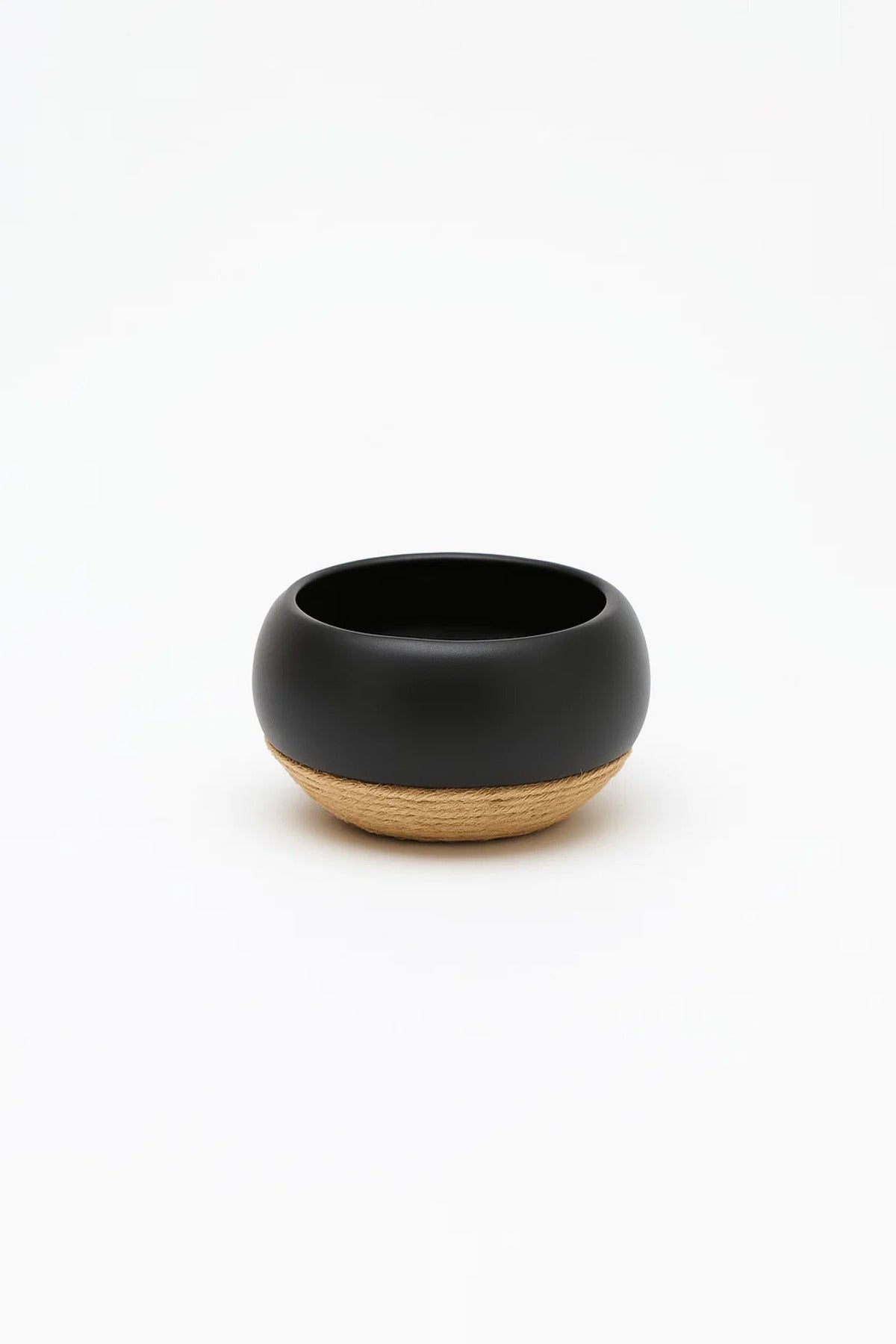 Black Ceramic Bowl Planter Ð Modern Decorative Rope Design Pot for Home and Office DŽcor