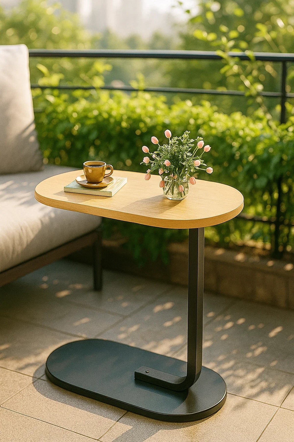 C-shaped side table set with metal frame, sofa end table, and laptop stand table: 4 tables