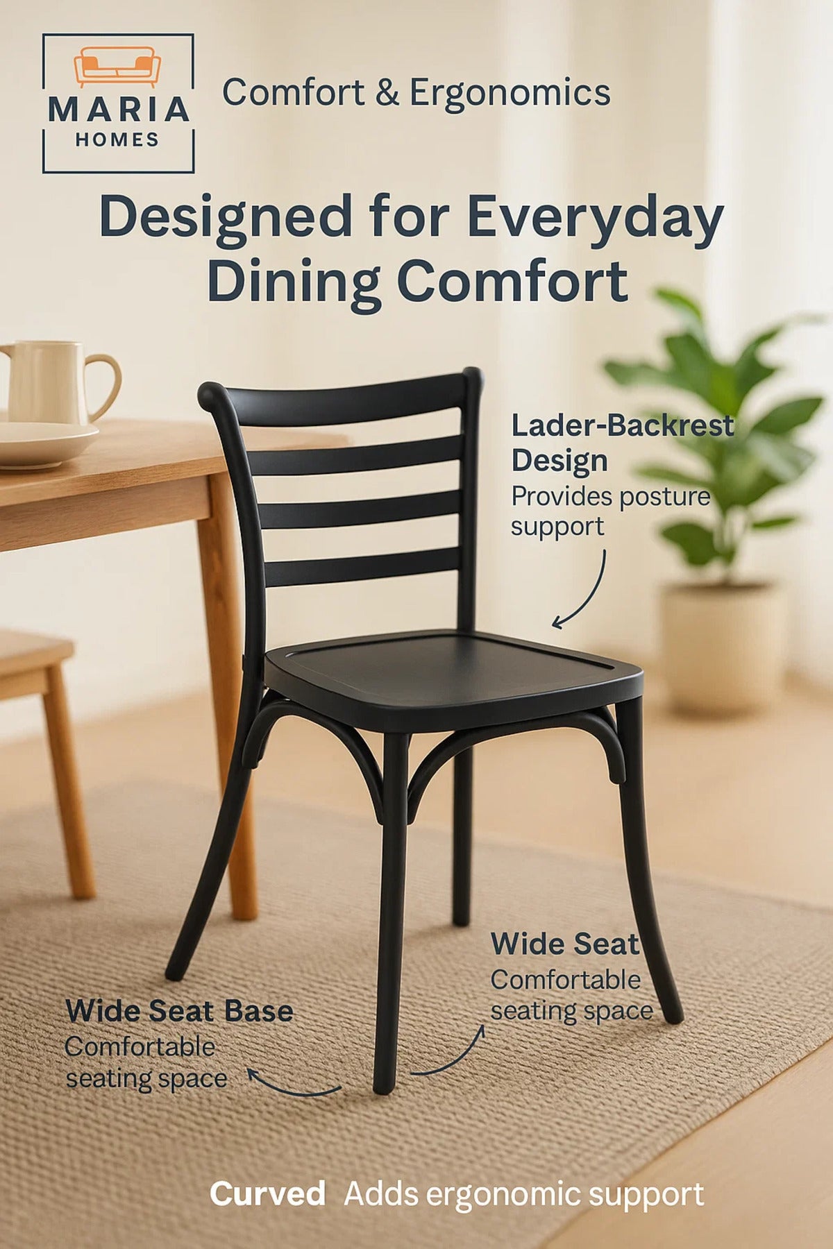 Black Stackable Plastic Dining Chair with Ladder Back