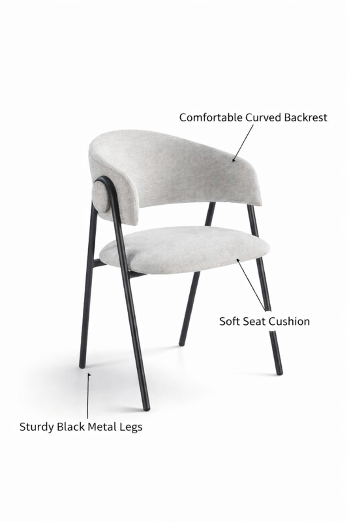Light Grey Armchair with Black Metal Legs, 80x45x49 CM light grey armchair Kitchen
