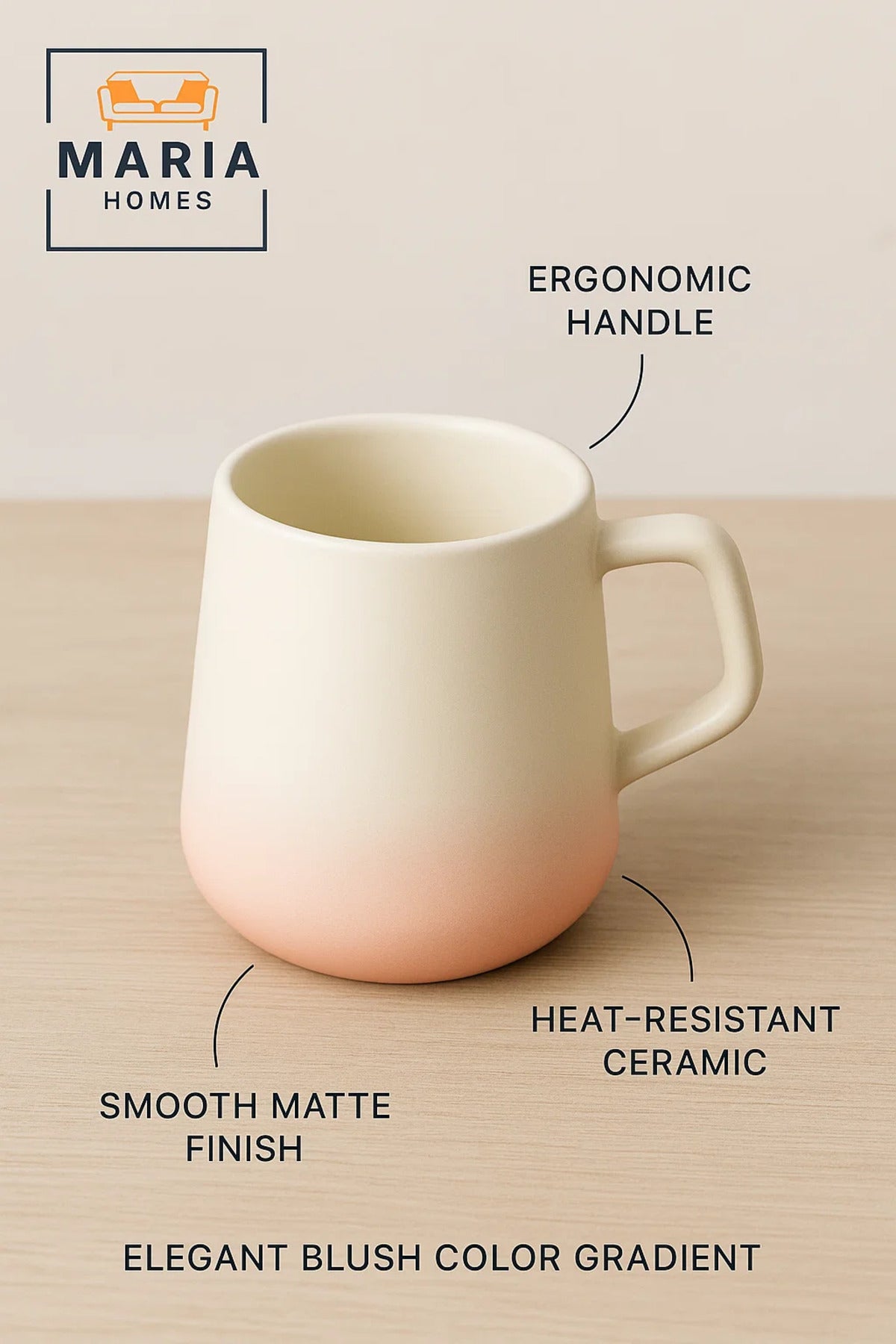 Ceramic Mug with Matte White and Pink Gradient – Modern Handle Design
