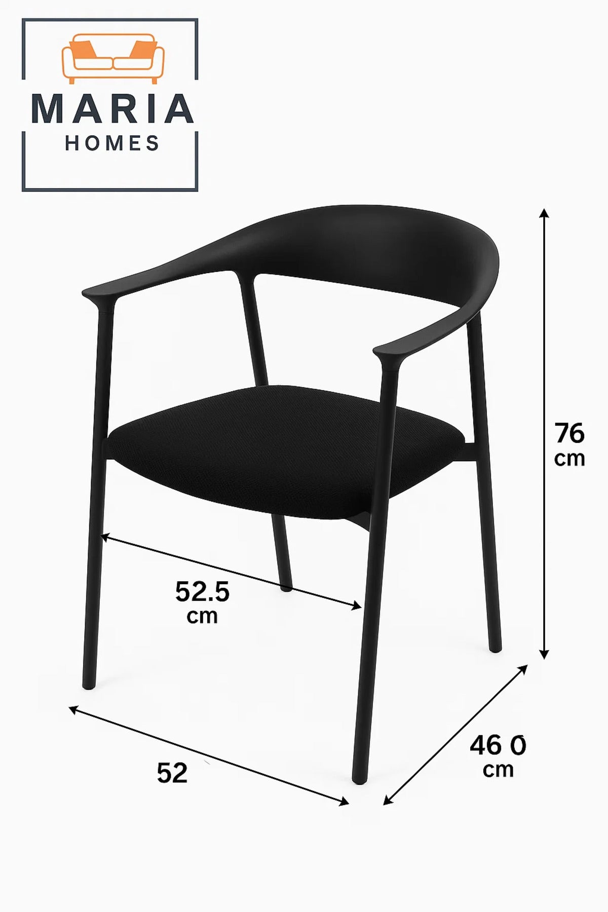 Black Modern Armchair with Curved Back and Fabric Seat Ð Stylish Dining or Office Chair