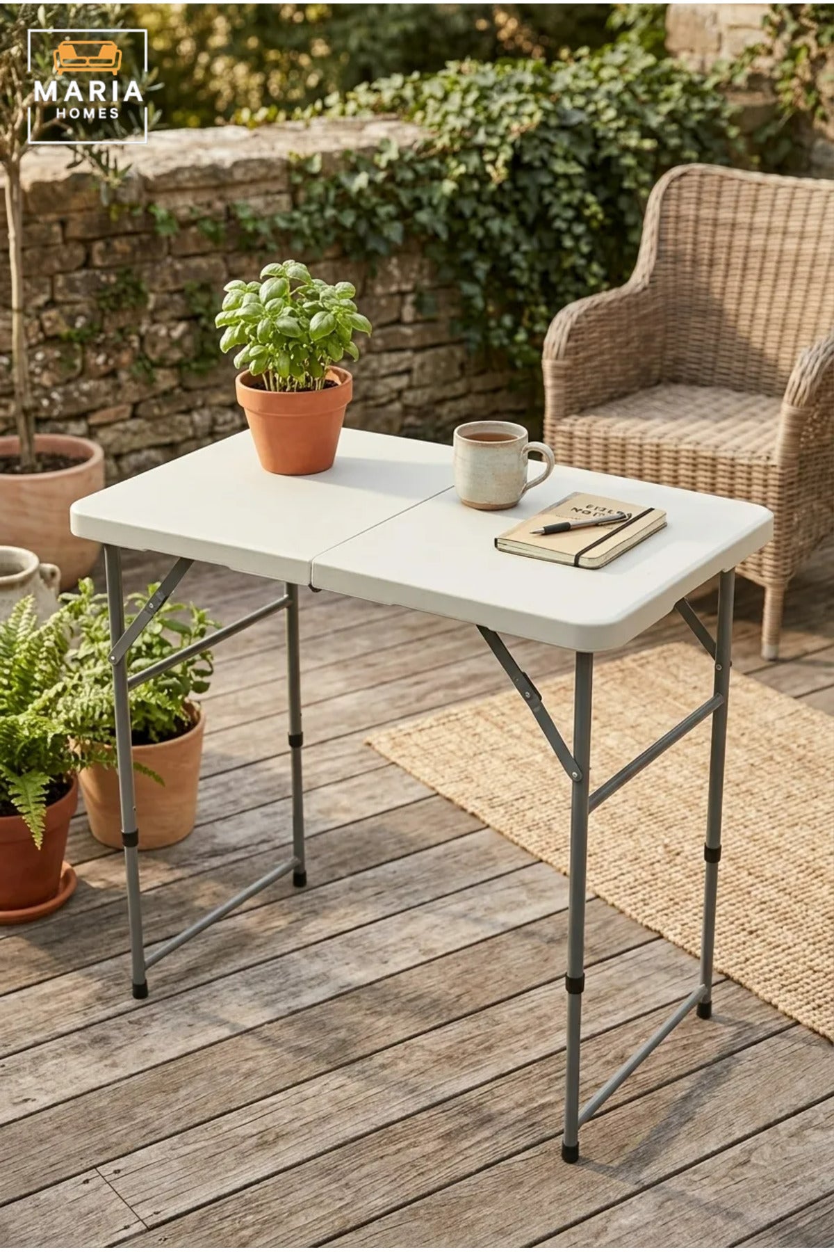 Portable Folding Table with Carry Handle and Adjustable Metal Legs, Compact Multipurpose Table for Camping, Picnic, Garden, Events and Indoor Use