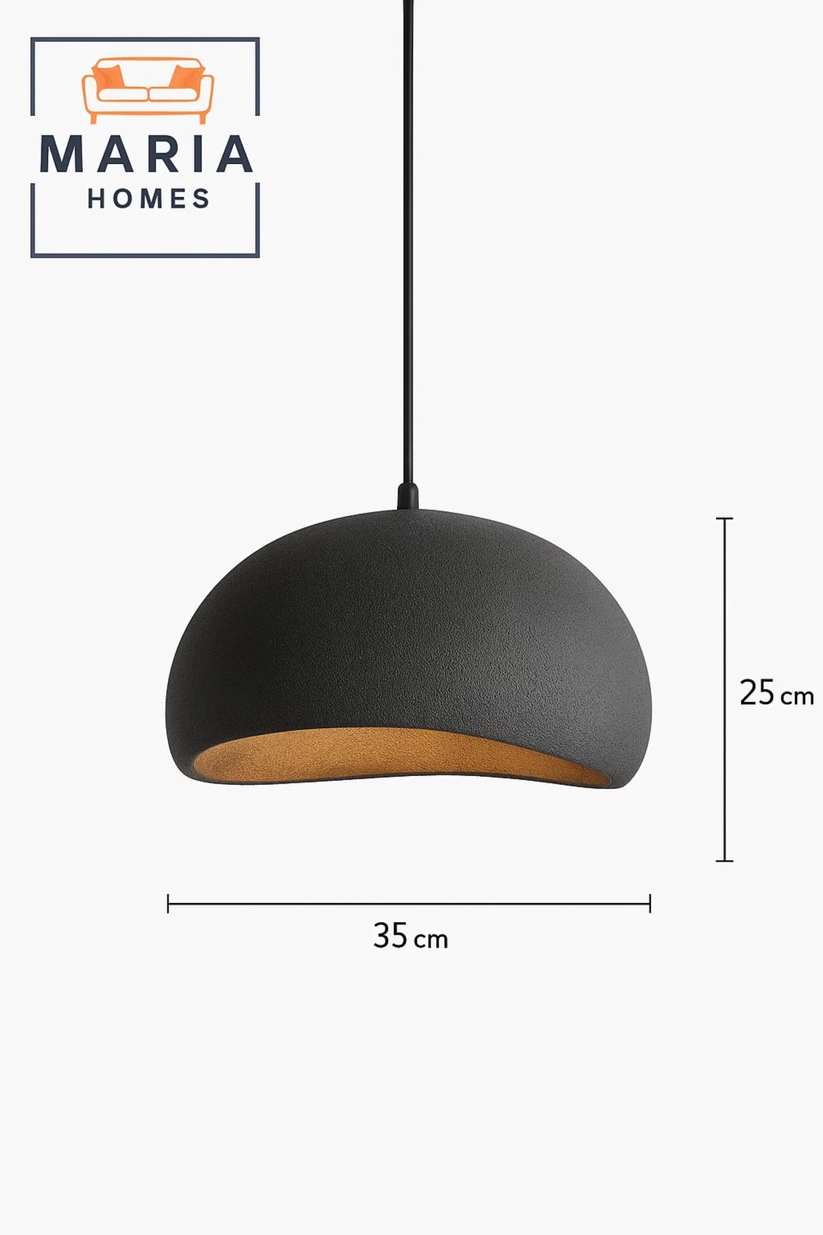 Curved Matte Black Dome Pendant Light