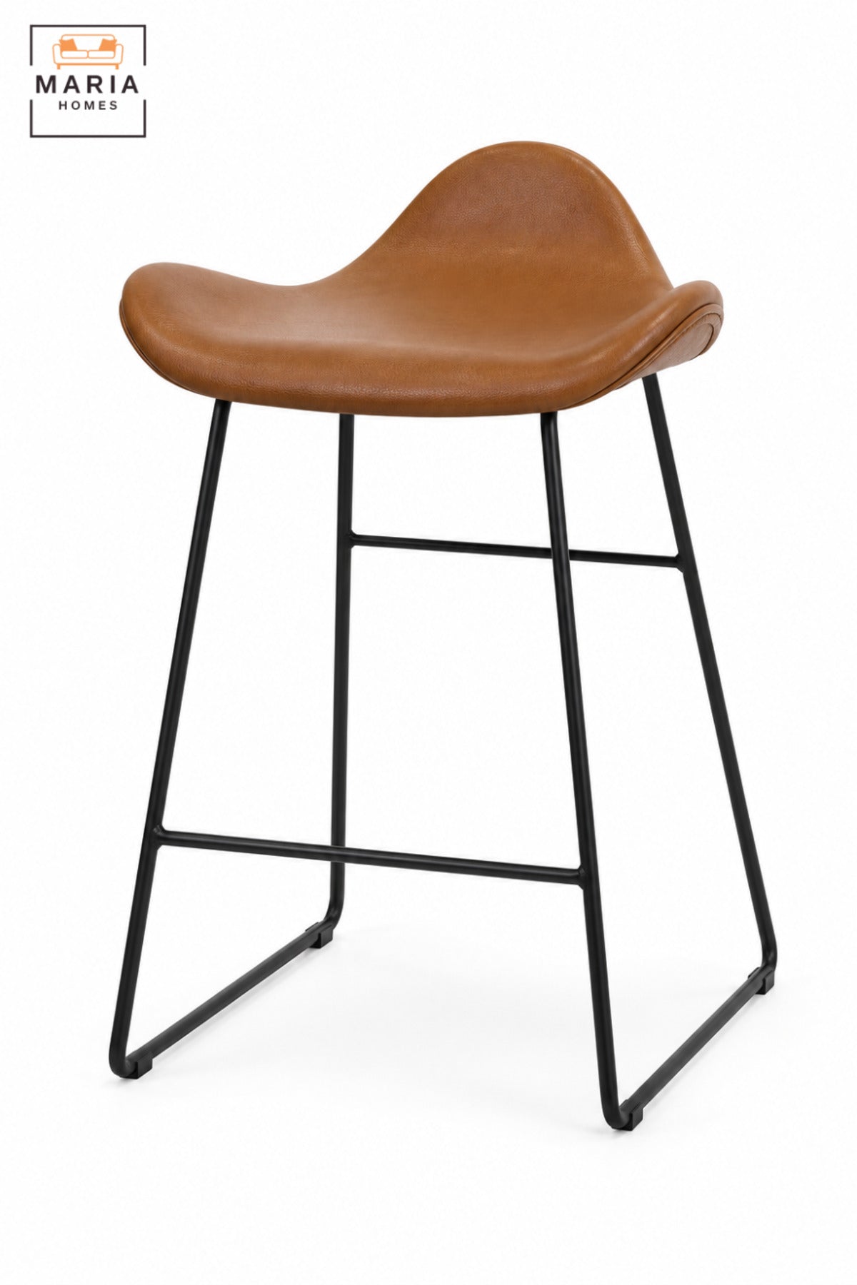 Modern High Bar Chair with Curved Padded Seat, Low Back Support & Slim Black Frame | Orange Upholstered Kitchen Counter and Café Chair 60x47x45 cm