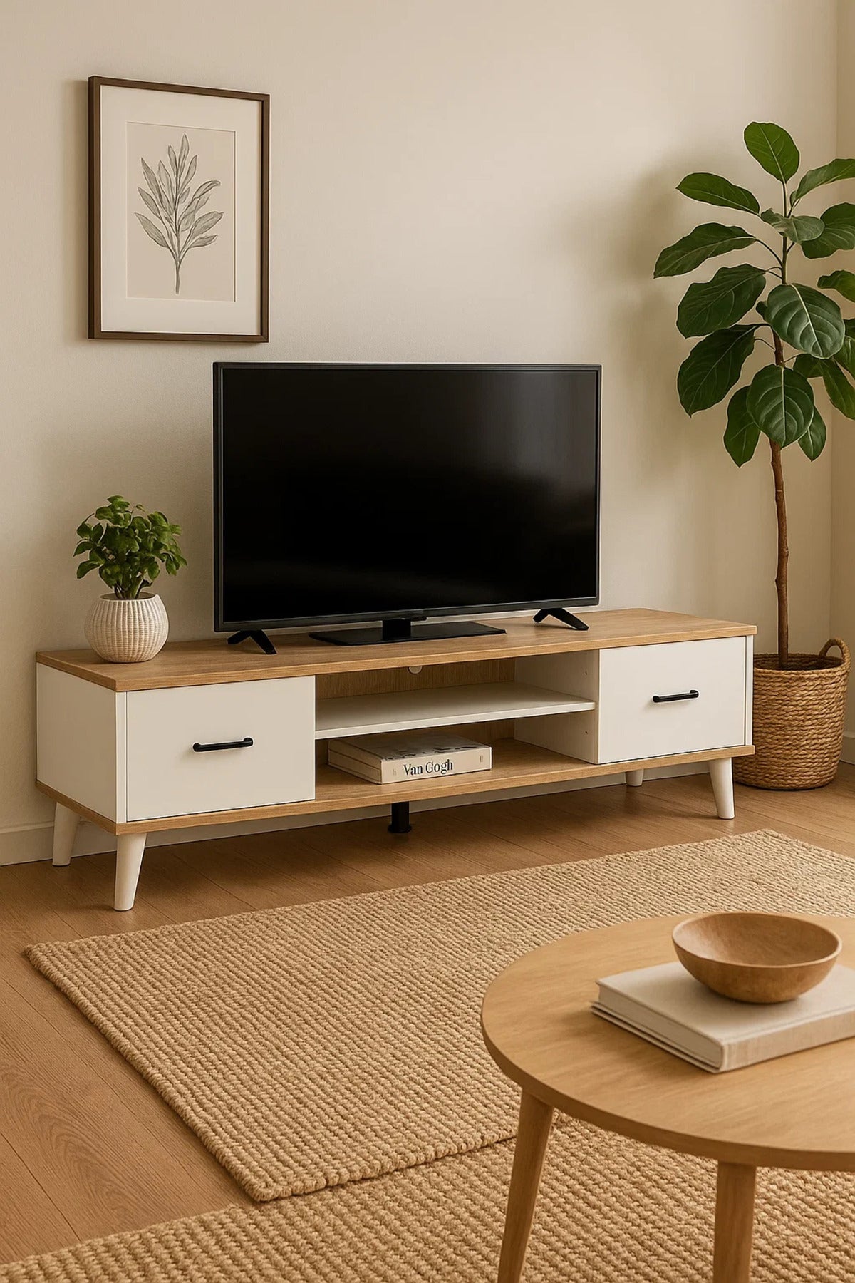 Modern Wood White Tv Stand Ð Minimalist Media Console (160X40X45 CM)