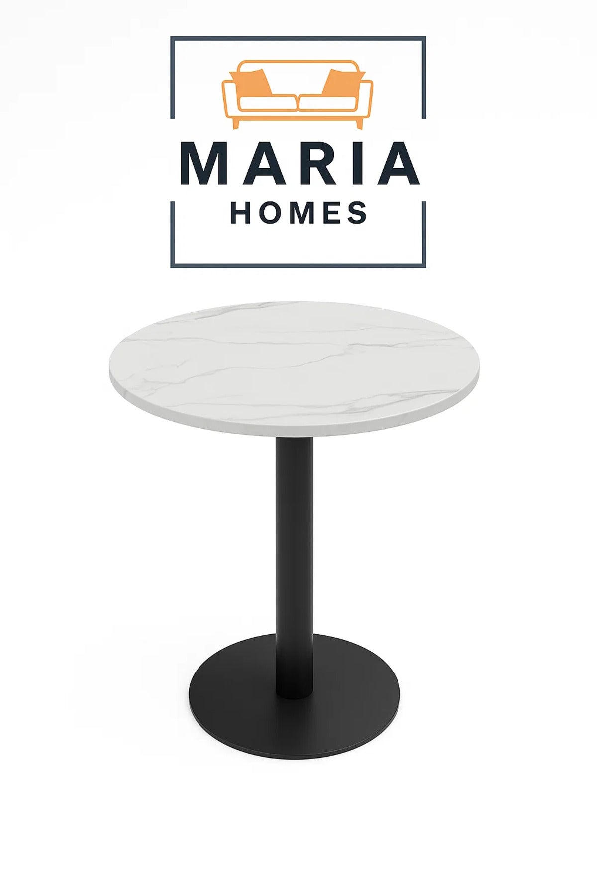 Round Marble-Effect Bistro Table with Black Pedestal Base