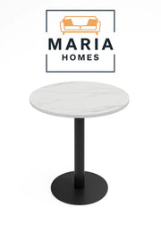 Round Marble-Effect Bistro Table with Black Pedestal Base