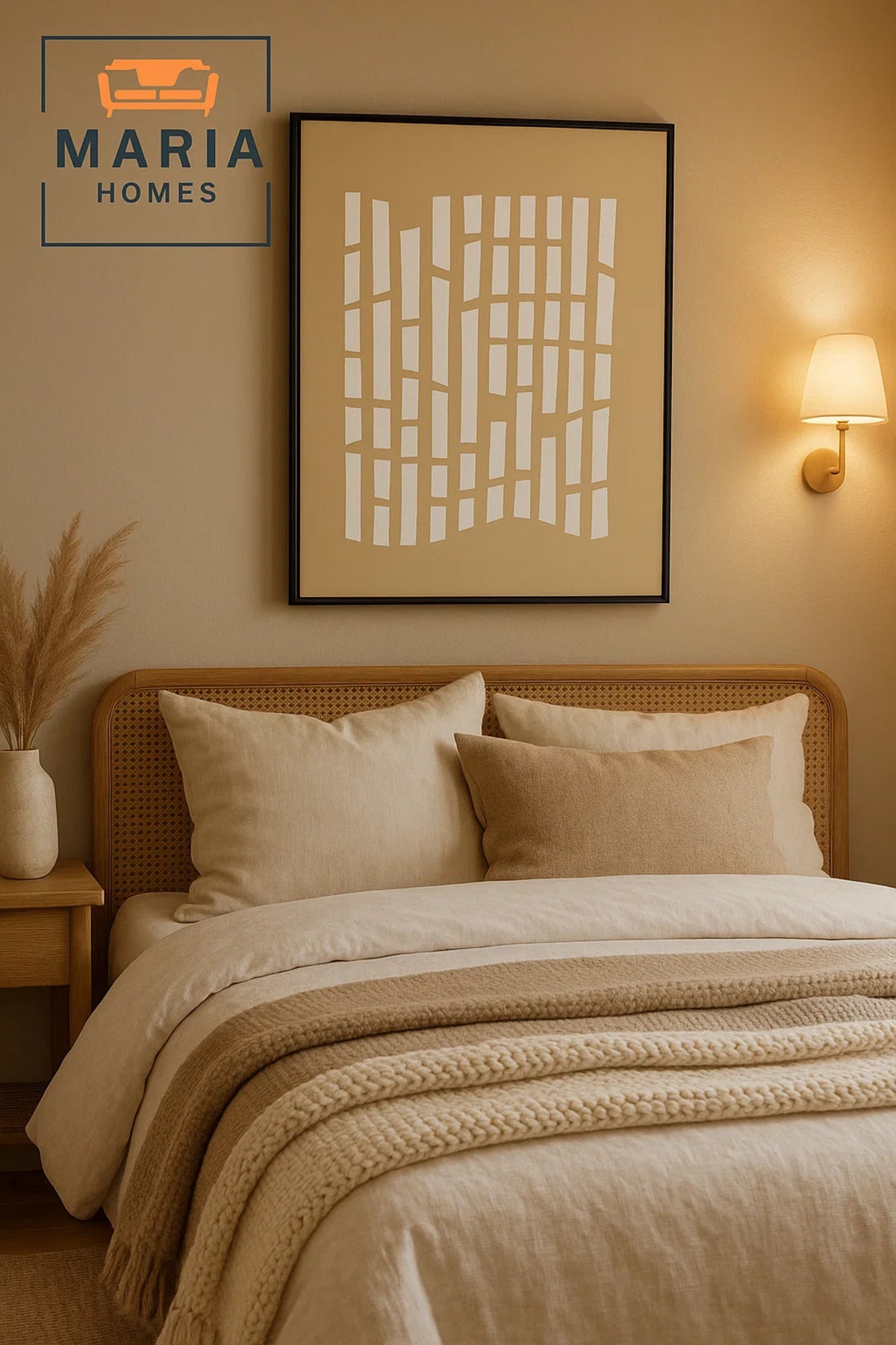 Abstract Beige Wall Art with White Cutout-Style Geometric Pattern-size80*120 CM