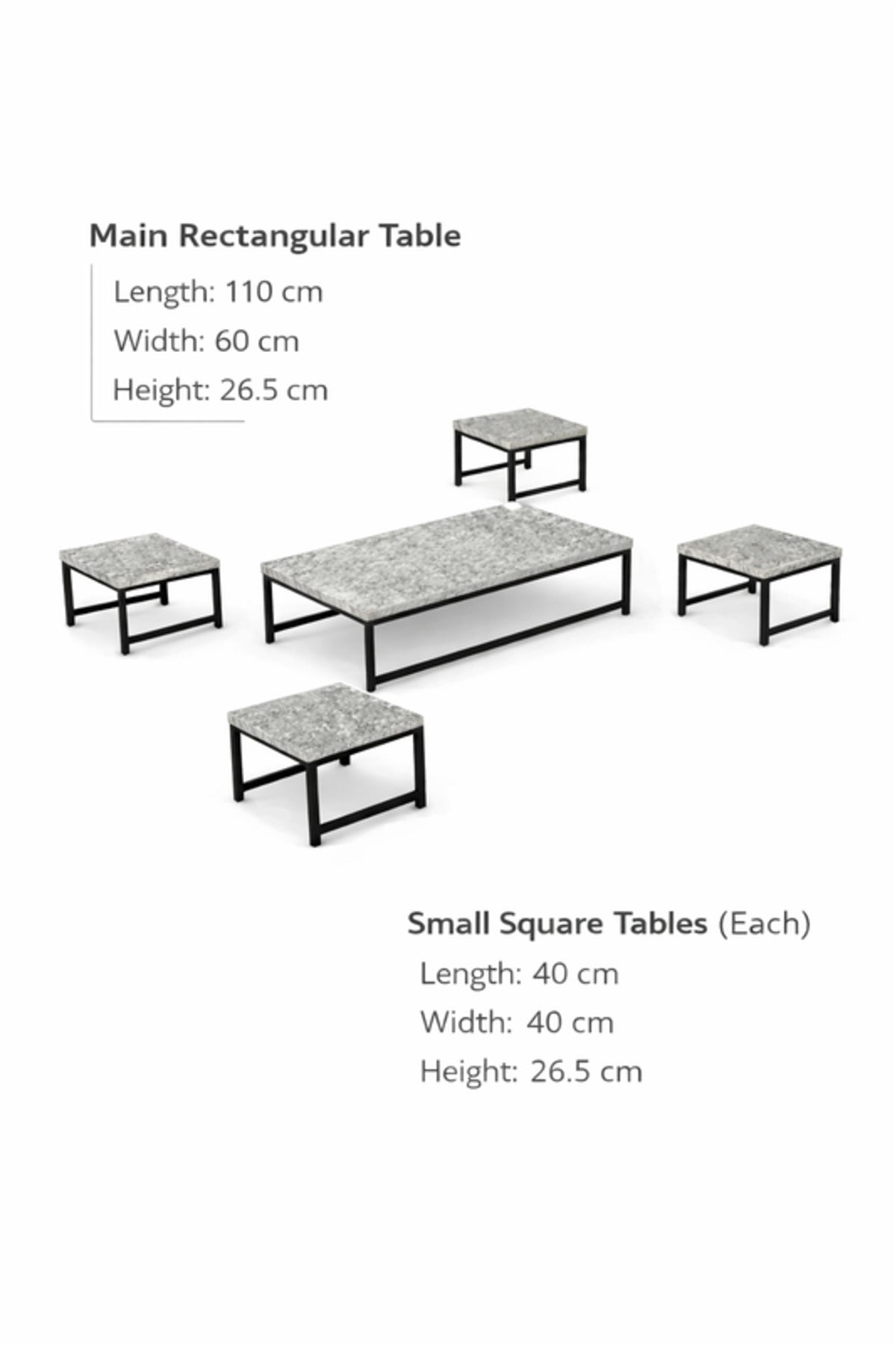 Modern Grey Coffee Table Set with 4 Side Tables 110 _ 60 26.5 cm modern grey coffee
