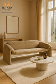 Modern Beige Sofa √ê Curved Fabric 3-Seater for Living Room & Lounge Spaces