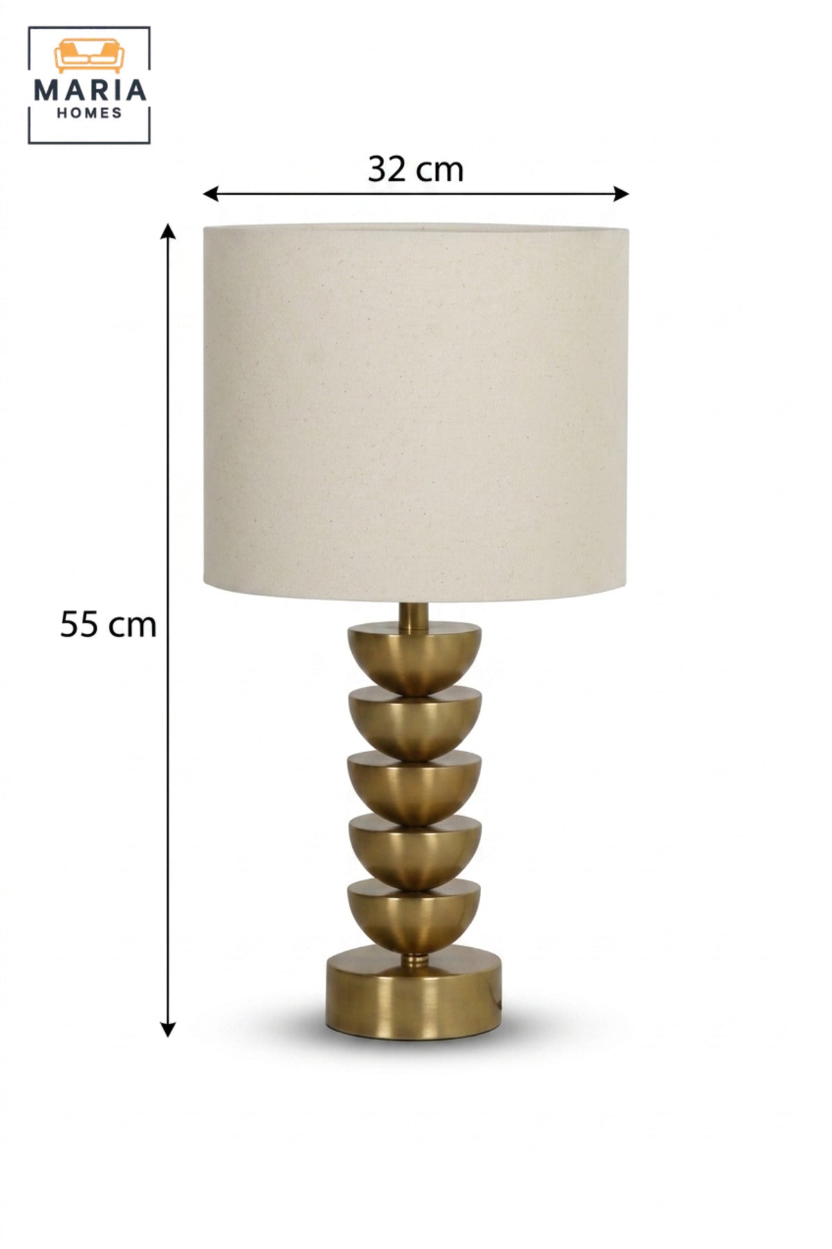 Modern Gold Table Lamp with Stacked Bowl Design and Fabric Drum Shade Decorative Bedside Light for Bedroom Living Room Office and Hotel Décor