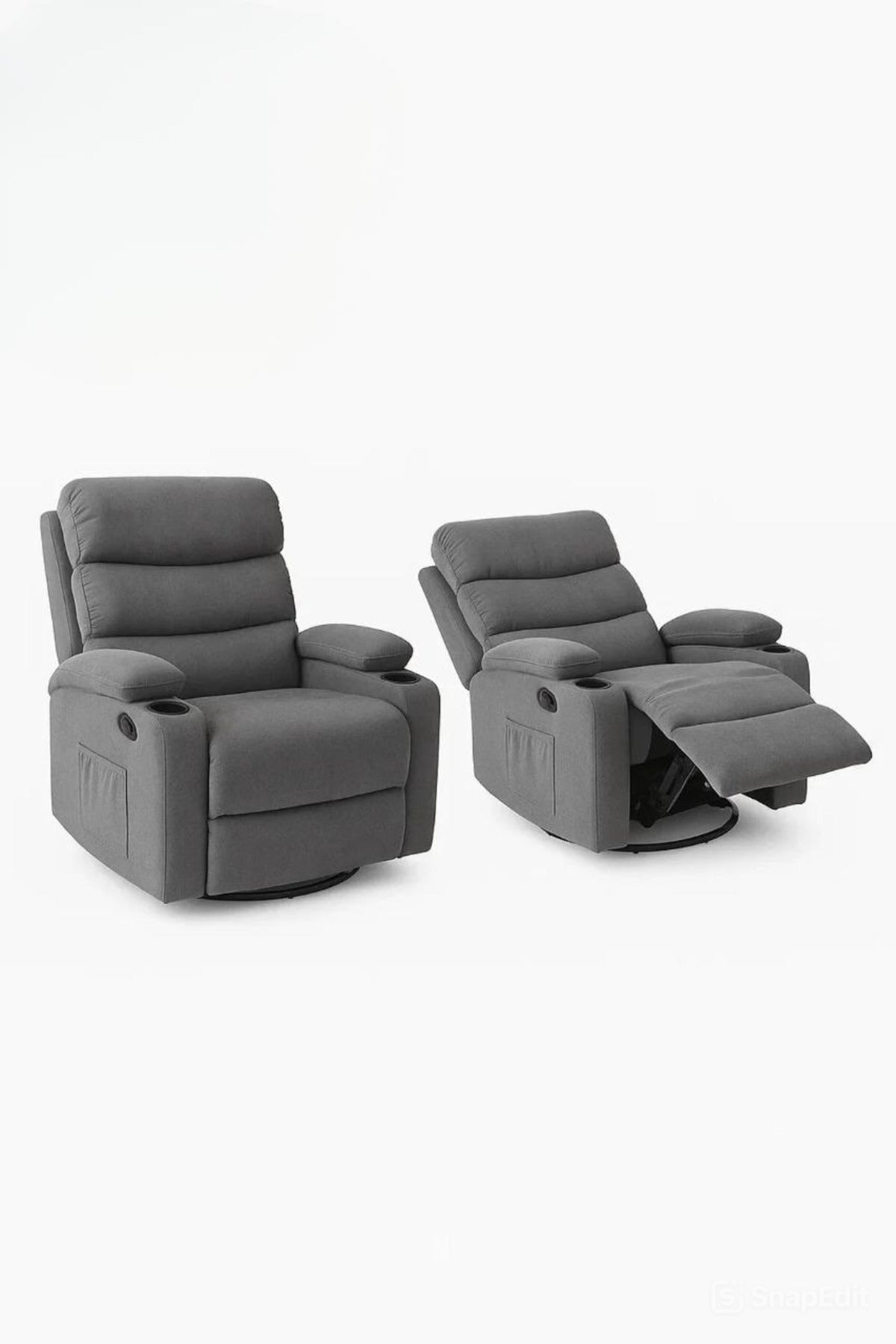 Blue Recliner Armchair with Dual Cup Holders Ð Plush Fabric Lounge Chair for Home & Cinema Use