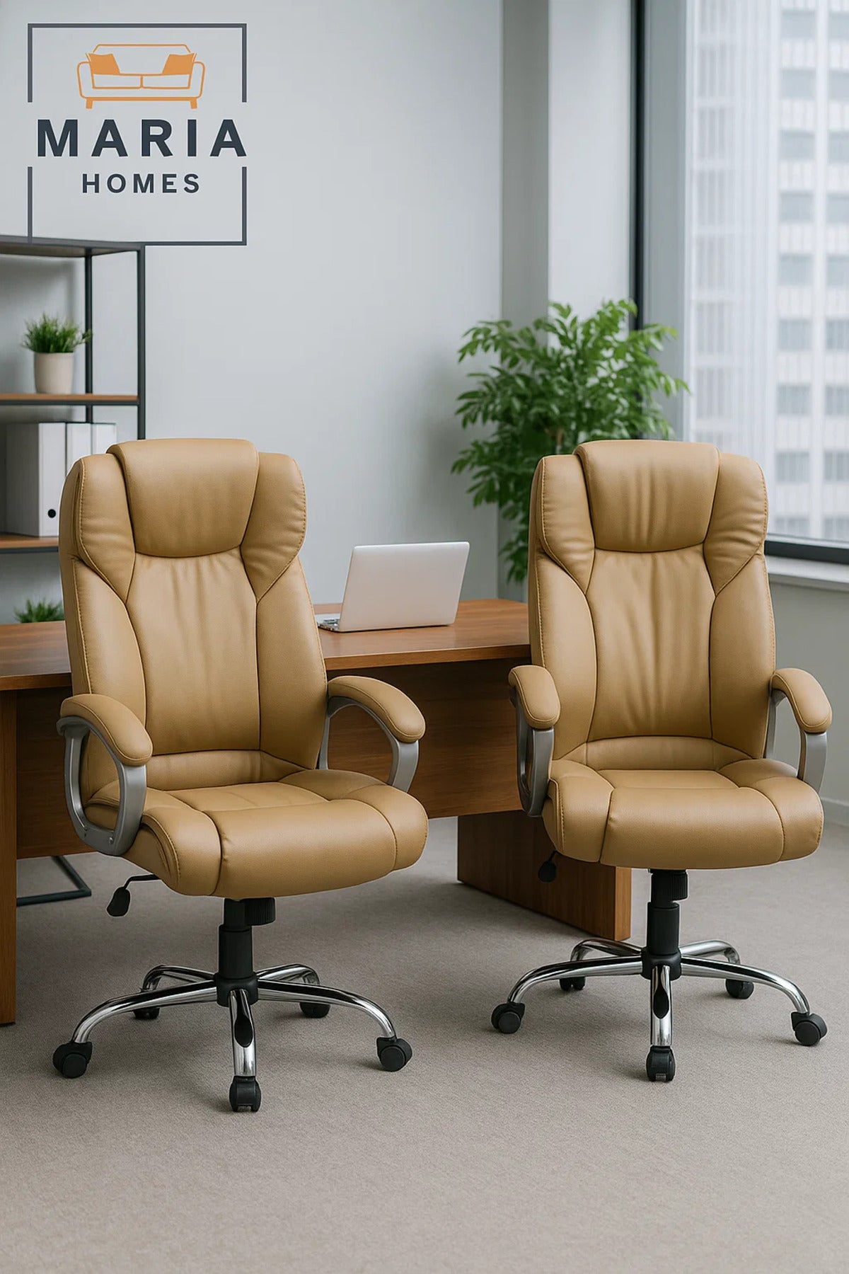 Beige Executive Office Chair With High Back And Padded Support For Home Or Workplace Comfort