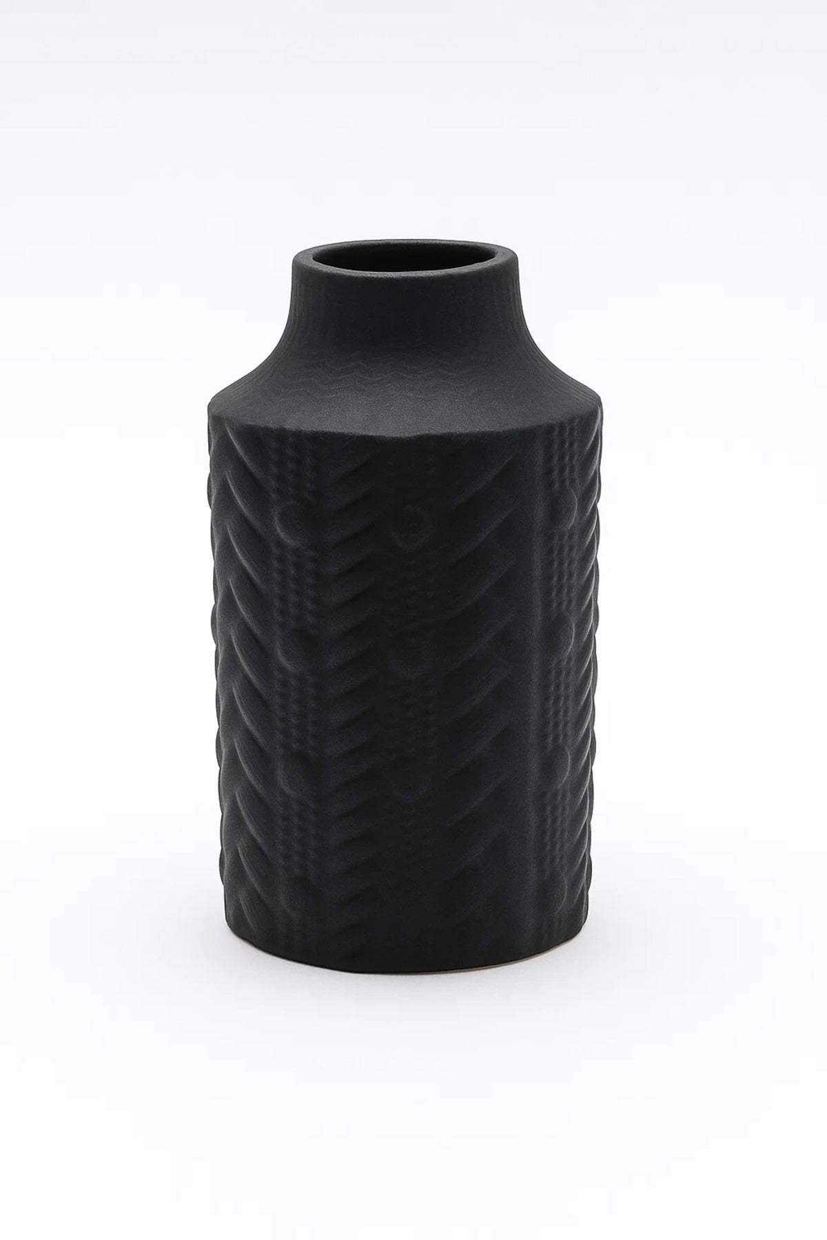 Black Textured Ceramic Vase Ð Modern Embossed Decorative Flower Pot for Home and Office DŽcor