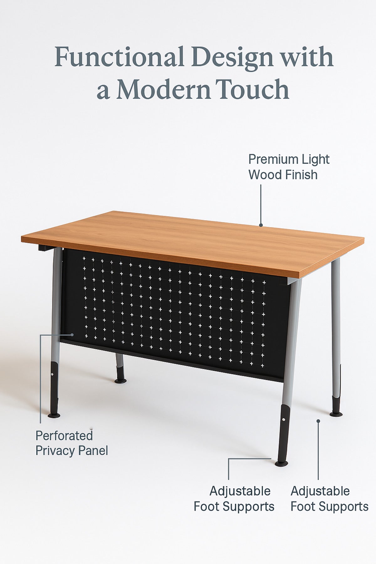 Light Wood Office Desk 120_60_75 cm Ð Modern Workstation Table with Metal Frame and Cable Grommet