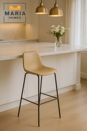 Beige Faux Leather Bar Stool with Black Metal Legs