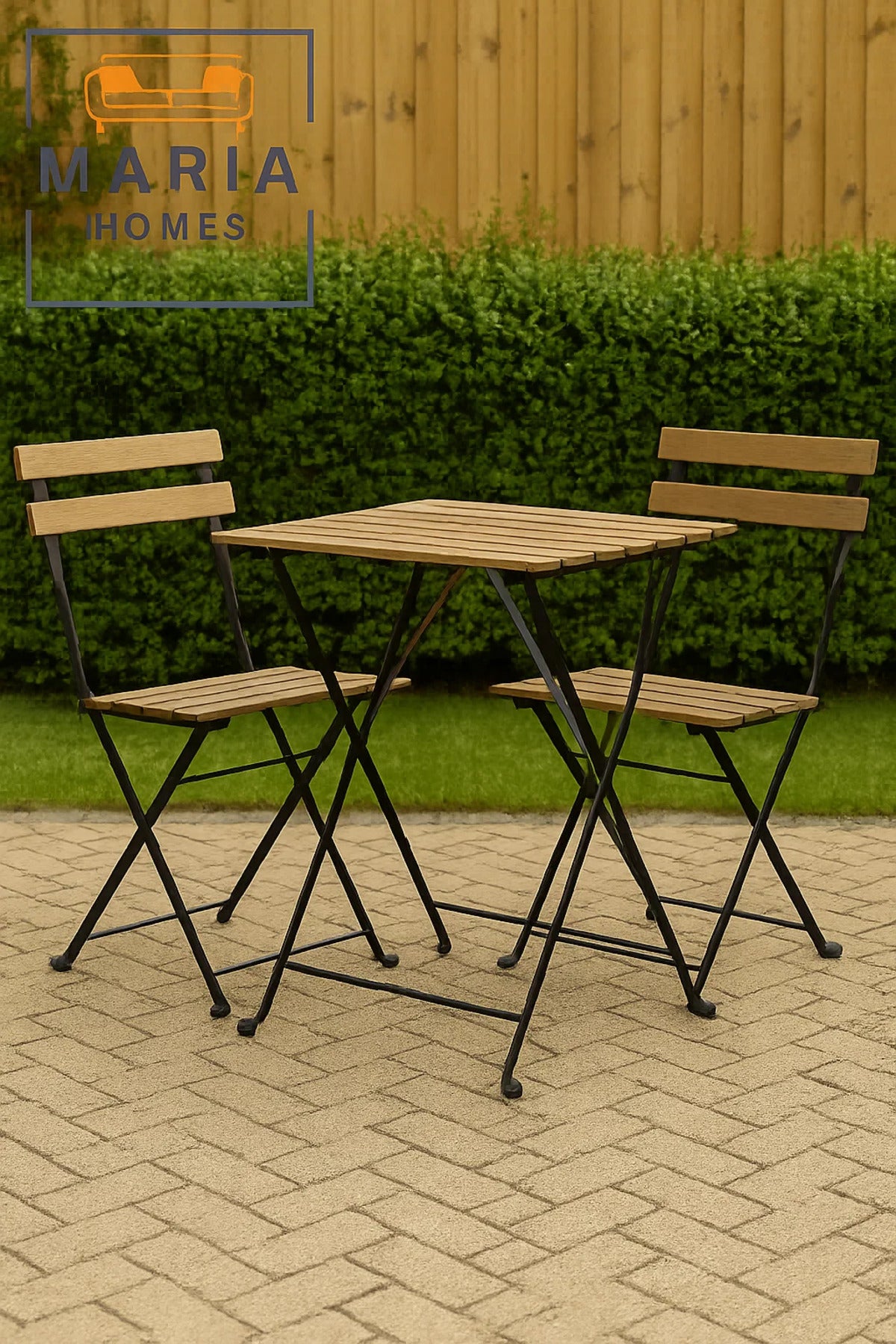 Folding Wooden Bistro Chair Ð Rustic Outdoor & Indoor Seating with Black Metal Frame