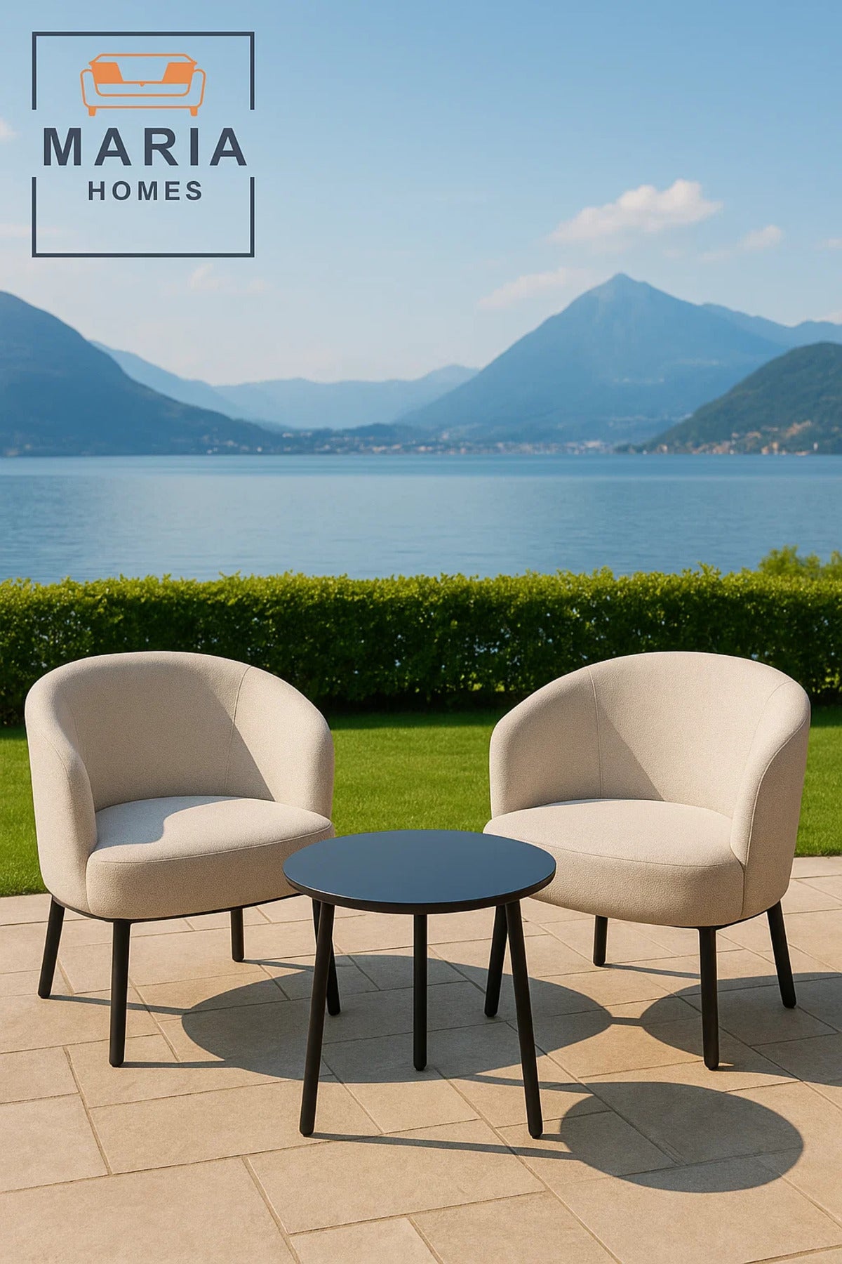 Beige Fabric Accent Chair Ð Modern Curved Armchair with Cushioned Seat and Sturdy Black Legs
