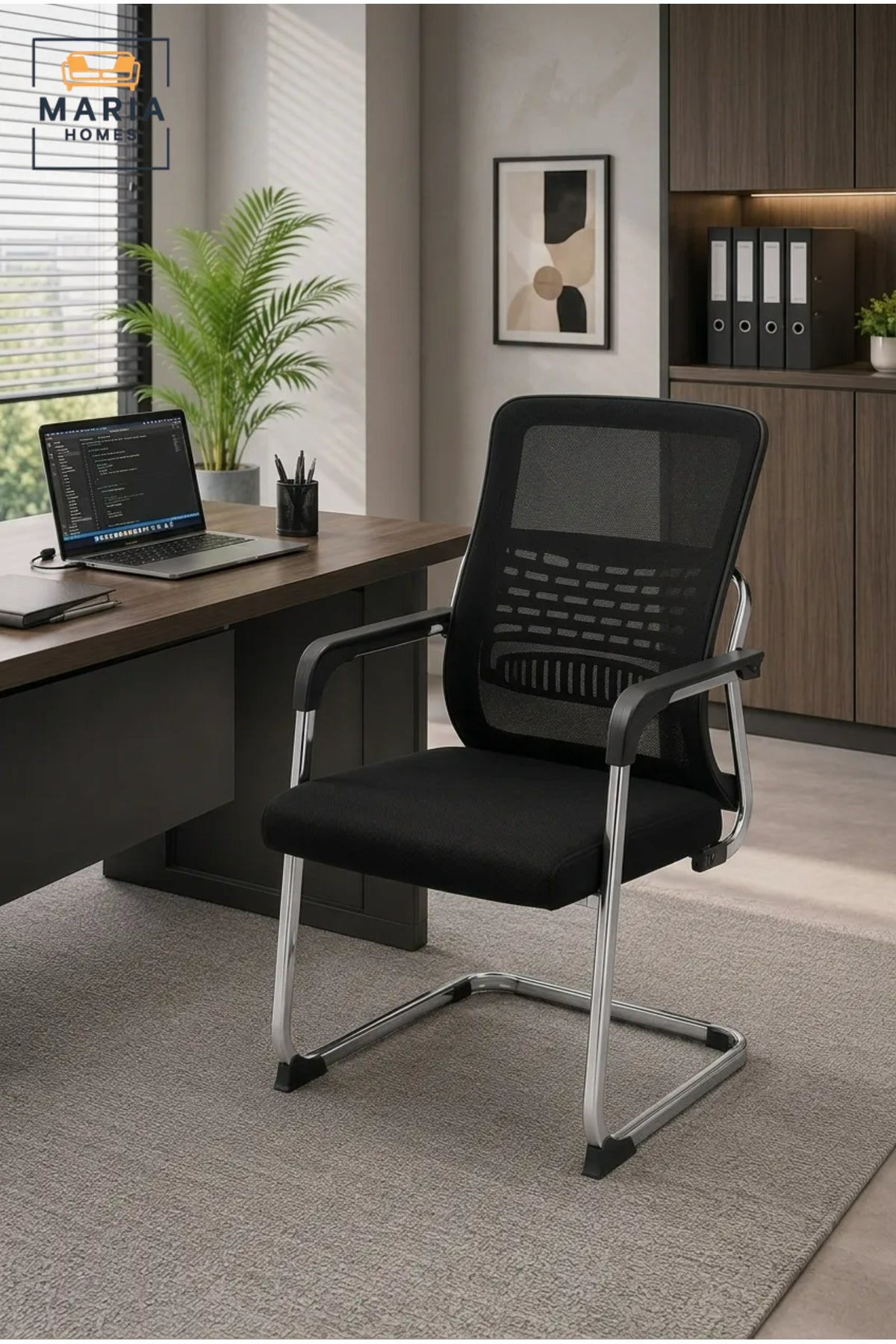 Modern Mesh Visitor Chair with Cushioned Seat, Ergonomic Backrest and Chrome Sled Base