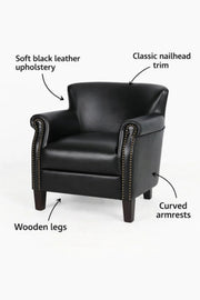 Black Leather Accent Armchair with Nailhead Trim Ð Classic Lounge Chair