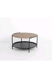 Modern Round Coffee Table with Wood Top & Black Metal Frame and size 80*80*45 cm