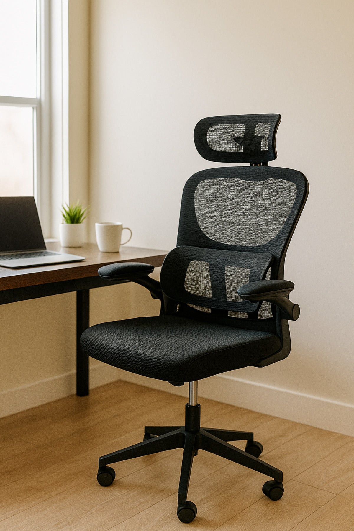 Black Ergonomic Office Chair Ð Adjustable Mesh Swivel Chair with Headrest and Lumbar Support