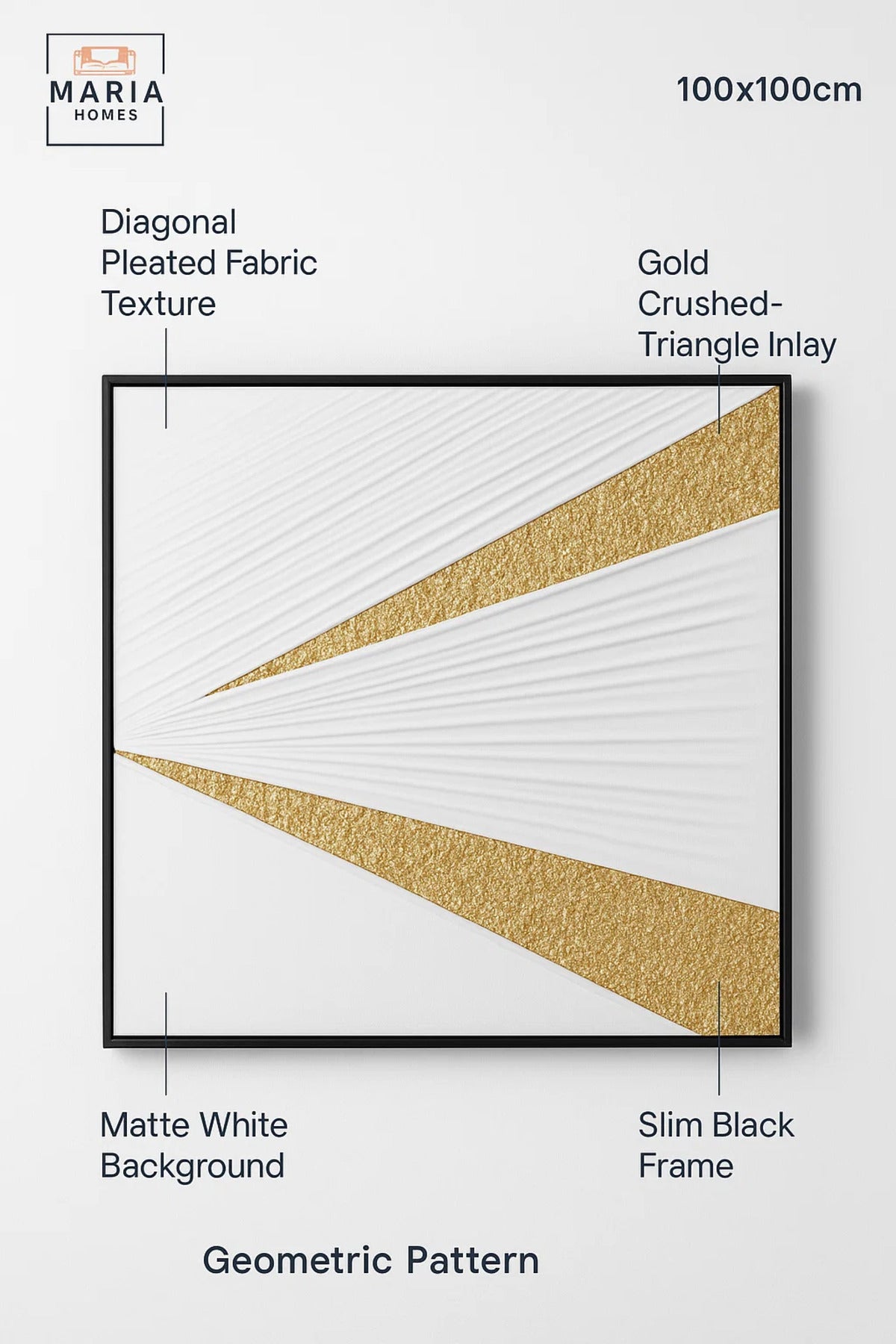 White and Gold Abstract Folded Wall Art Modern Luxury Textured Decor for Living Room 100*100CM