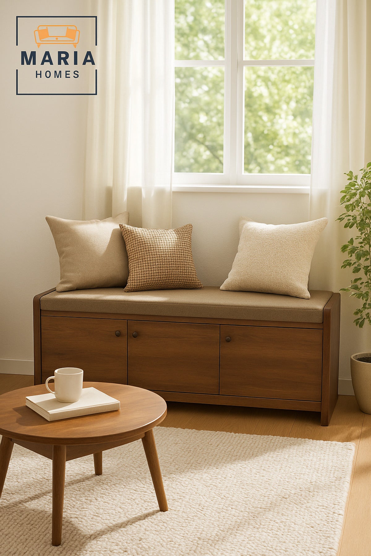Brown Wooden Storage Bench with Cushion Seat Ð Entryway Shoe Cabinet (120_40_52 cm)
