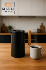 Matte Black Insulated Thermal Jug with Wooden Handle