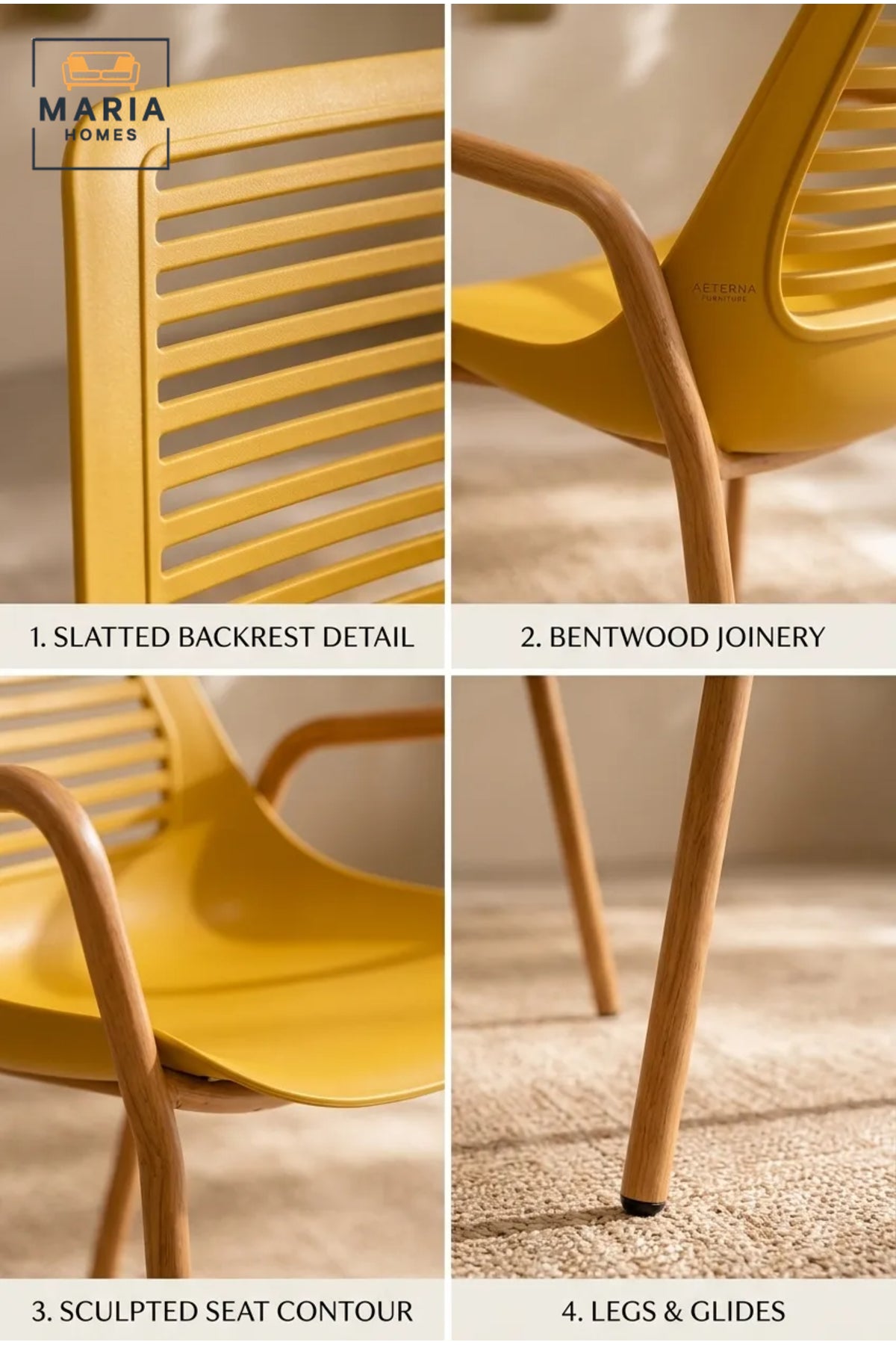 Mustard Yellow Plastic Dining Chair with Wooden Armrests √ê Modern Scandinavian Dining Chair with Natural Wood Legs for Kitchen, Caf≈Ω & Dining Room