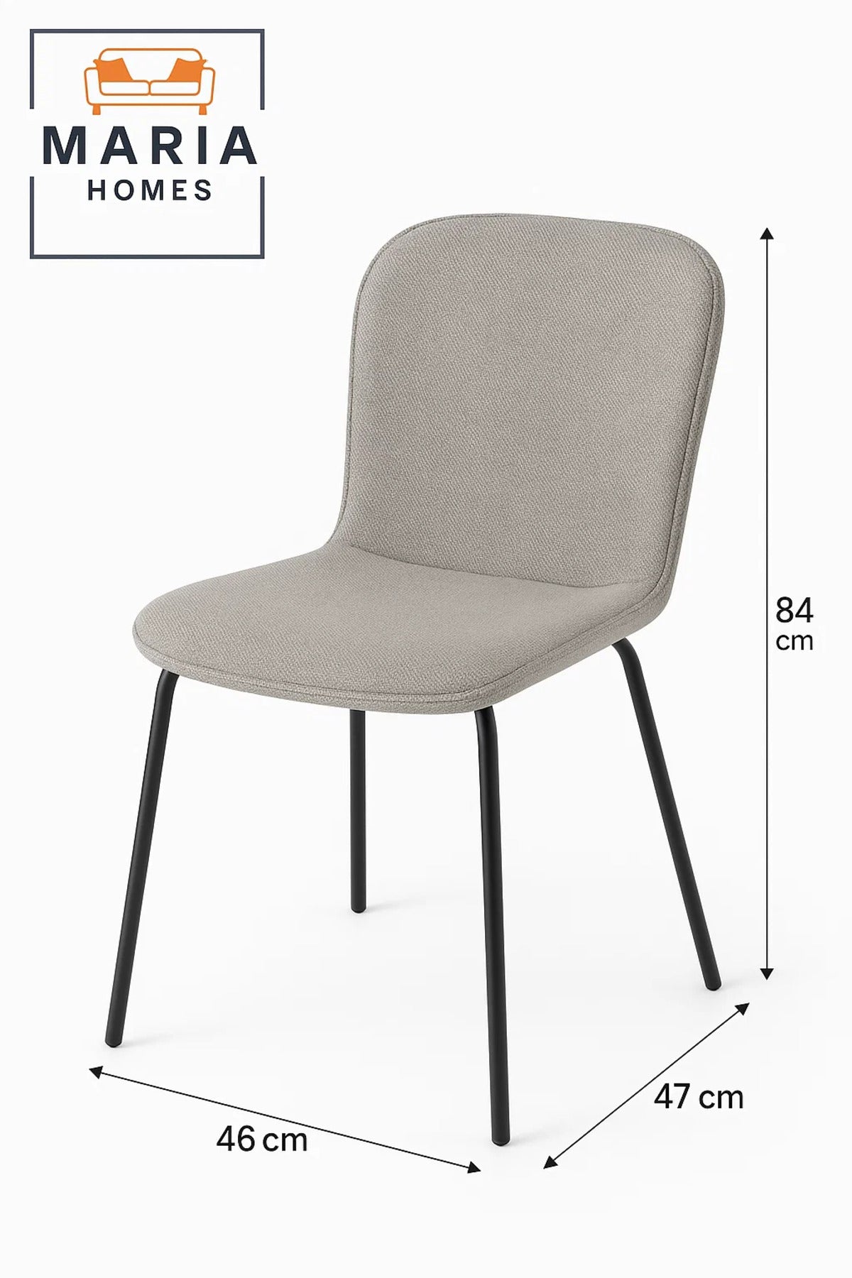 Light Grey Fabric Dining Chair Ð Upholstered Seat with Black Metal Legs for Modern Home or CafŽ