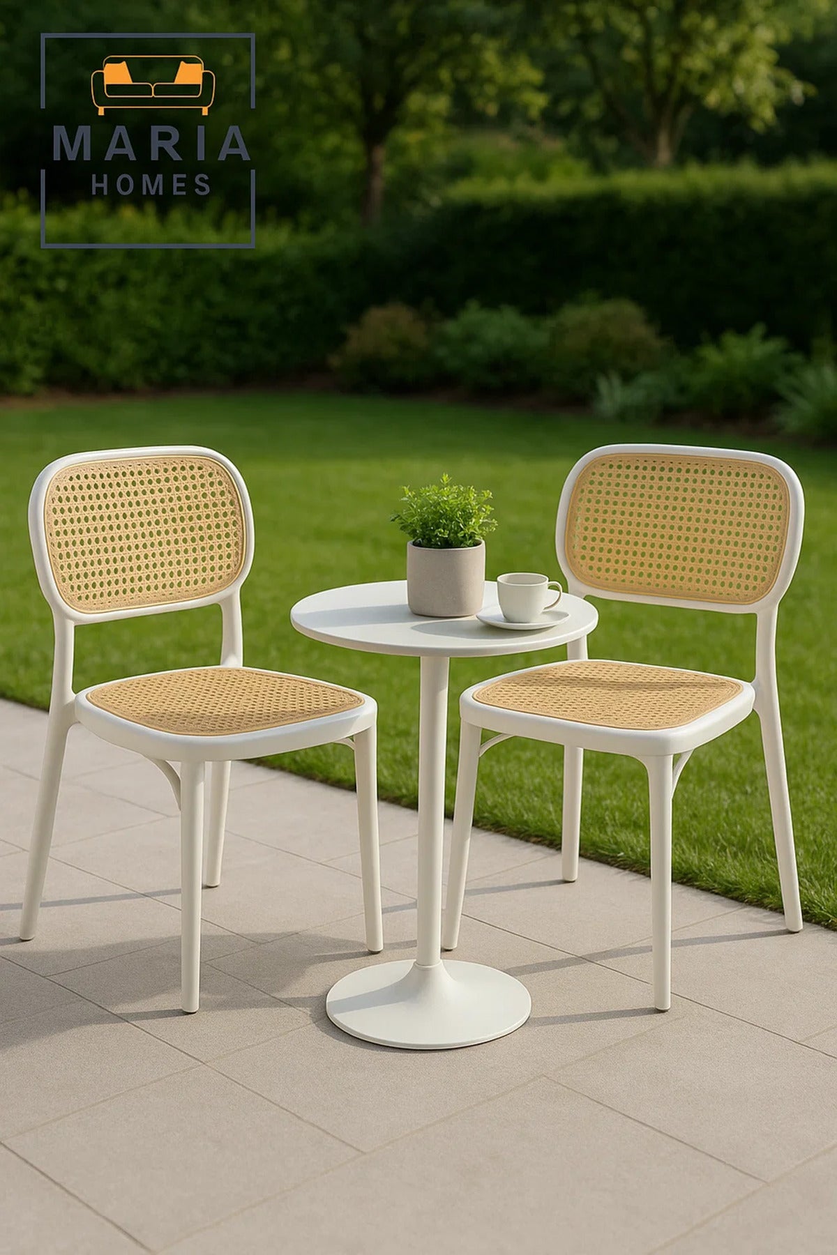 Stylish Rattan Back & Seat Chair Ð White Frame Modern Dining Chair for Home, CafŽ, or Patio