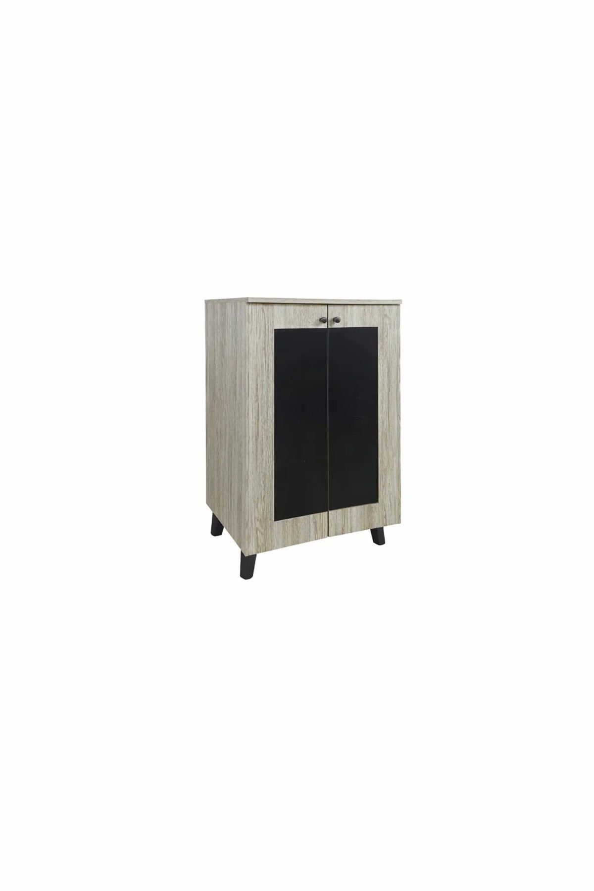 Modern Beige and Black Shoe Cabinet Storage Organizer for Entryway Hallway with Two Doors Design