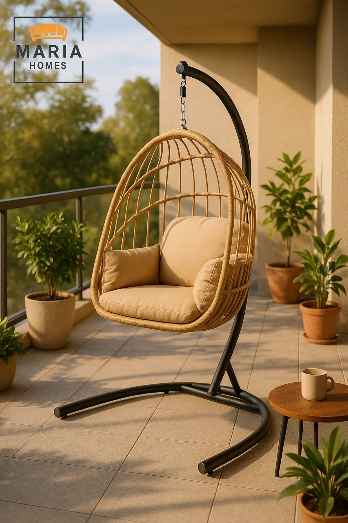 Rattan Hanging Egg Chair with Stand for Indoor Outdoor Balcony Garden Patio Swing Chair