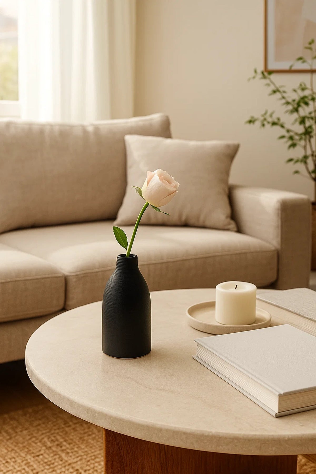 Matte Black Ceramic Bottle VaseÐ Modern Minimalist Decorative Flower Vase for Home DŽcor